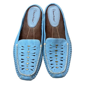 BareTraps Orvyn blue leather slip on mules
